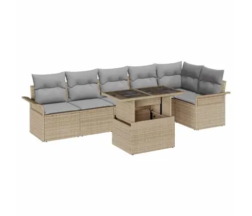 7 Daļu Dārza Dīvānu Komplekts Ar Spilveniem Bēšs Poliratanā Vidaxl