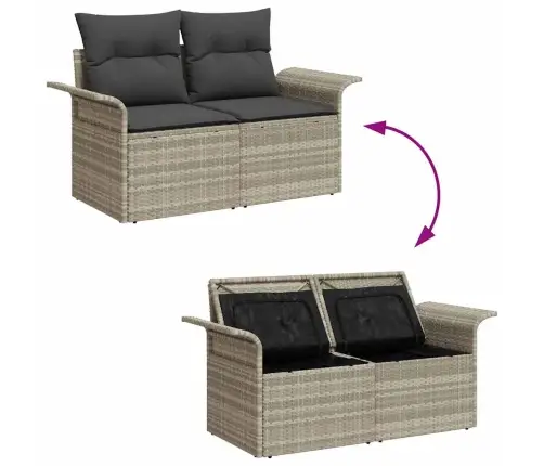 Sodo Sofų Rinkinys Su Pagalve 7 Pcs Šviesiai Pilka Poli Ratanas