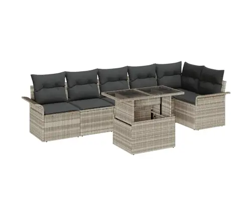 Latvijas 7 Daļu Dārza Dīvānu Komplekts Ar Spilveniem Gaiši Pelēks Poli Rotangpalma