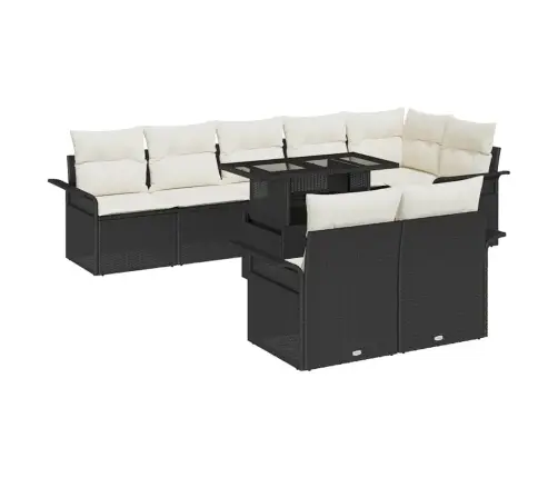 Sodo Sofų Rinkinys Su Pagalve 9 Pcs Juoda Poli Ratanas