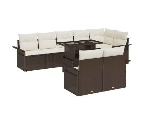 9 Detaļu Dārza Dīvāna Komplekts Ar Spilveniem Brūns Poli Rotangpalma Vidaxl