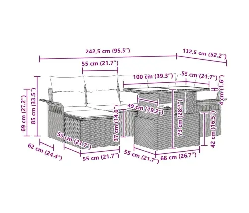 Sodo Sofų Rinkinys Su Pagalve 7 Pcs Juoda Poli Ratanas