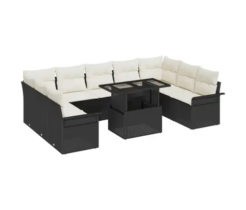 10 Gab. Dārza Dīvānu Komplekts Ar Spilveniem Melnā Polietilēna Rotangpalmas Vidaxl