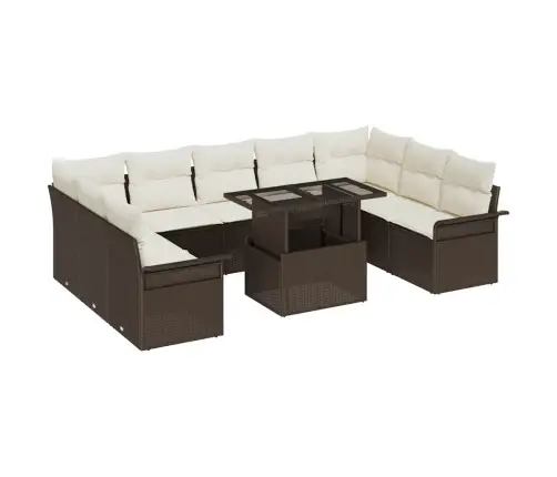 10 Daļu Dārza Dīvānu Komplekts Ar Spilventiņiem Brūnās Poli Rotangpalmas Vidaxl