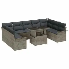 Sodo Sofų Rinkinys 10 Pcs Pilka 100 X 55 X 73 Cm Poli Ratanas