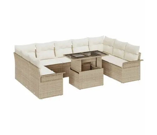 Sodo Sofų Rinkinys Su Pagalve 10 Pcs Smėlio Poli Ratanas