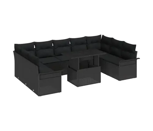 10 Gabalu Dārza Dīvānu Komplekts Ar Spilveniem Melns Polietilēna Rotangpalma Vidaxl