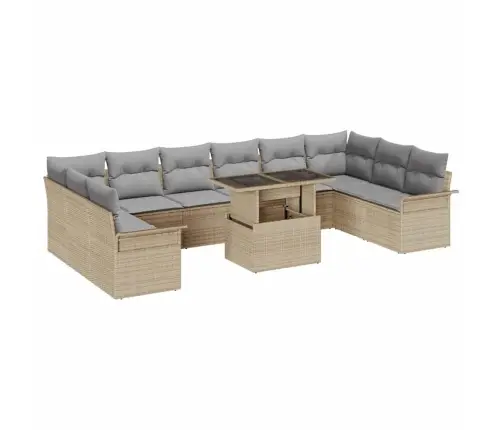 Sodo Sofų Rinkinys 11 Pcs Smėlio 100 X 55 X 73 Cm Poli Ratanas