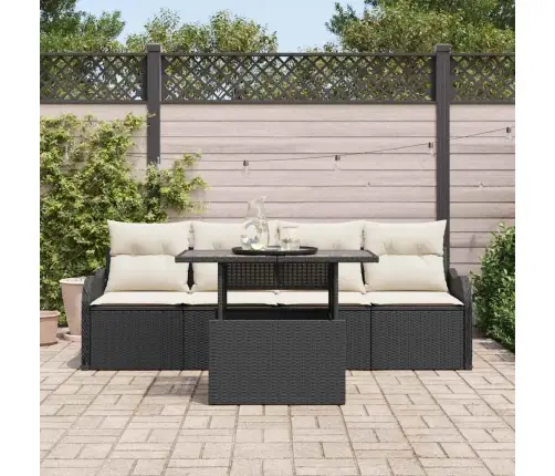 5 Daļu Dārza Dīvānu Komplekts Ar Spilventiņiem, Melna Poli Rotangpalma Vidaxl