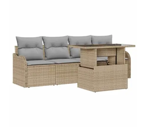 5 Gabalu Dārza Dīvānu Komplekts Ar Spilveniem Bēšs Poli Rotangpalma Vidaxl