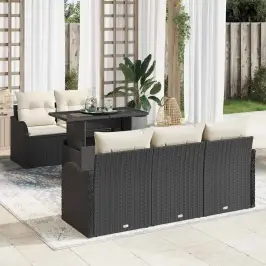 Dārza Dīvānu Komplekts Ar Spilvenu 6 Pcs Melna 100 X 55 X 73 Cm Vidaxl