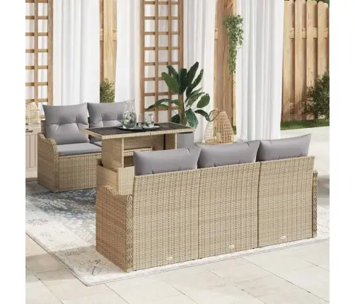 Sodo Sofų Rinkinys Su Pagalve 6 Pcs Smėlio Poli Ratanas