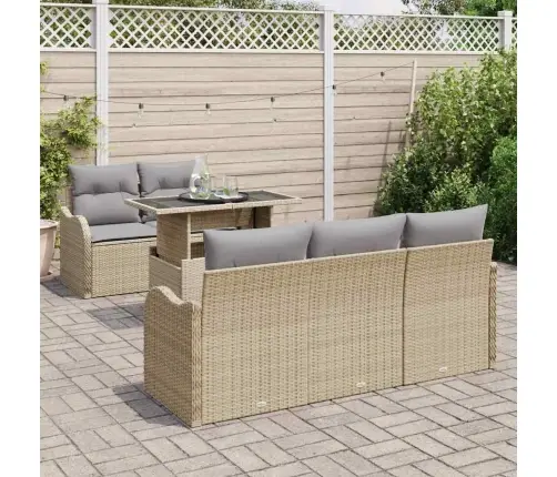 Sodo Sofų Rinkinys Su Pagalve 6 Pcs Smėlio Poli Ratanas