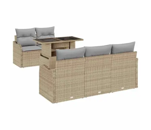Sodo Sofų Rinkinys Su Pagalve 6 Pcs Smėlio Poli Ratanas