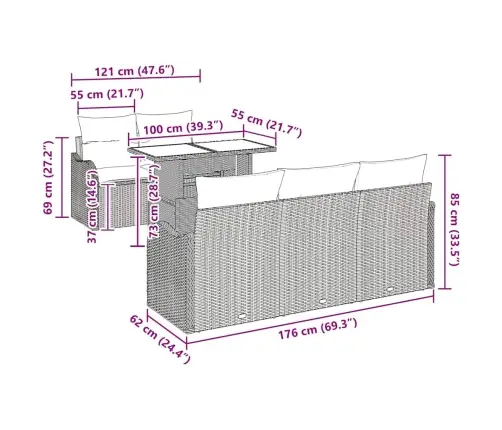 Aia Diivanikomplekt Padjaga Padjaga 6 Pcs Beež Polü Rattan