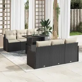 Dārza Dīvānu Komplekts Ar Spilvenu 7 Pcs Melna 100 X 55 X 73 Cm Vidaxl