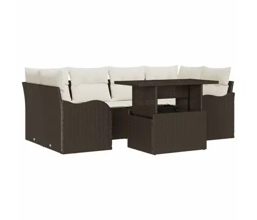 7 Daļu Dārza Dīvānu Komplekts Ar Spilveniem Brūns Poli Rattan Vidaxl