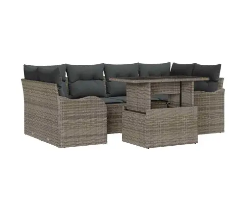 7 Daļu Dārza Dīvānu Komplekts Ar Spilveniem Pelēks Poli Rotangpalma Vidaxl