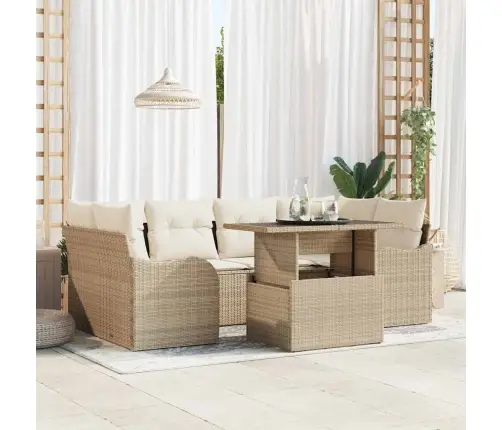 Dārza Dīvānu Komplekts 7 Pcs Bēša Poliūtu Rotangpalma Vidaxl