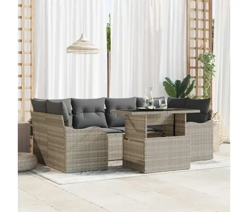 7 Daļu Dārza Dīvānu Komplekts Ar Spilveniem Gaiši Pelēkā Poli Rotangpalma Vidaxl 7 Daļu Dārza Dīvānu Komplekts Ar Spilveniem Gaiši Pelēkā Poli Rotangpalma Vidaxl