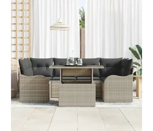 7 Daļu Dārza Dīvānu Komplekts Ar Spilveniem Gaiši Pelēkā Poli Rotangpalma Vidaxl 7 Daļu Dārza Dīvānu Komplekts Ar Spilveniem Gaiši Pelēkā Poli Rotangpalma Vidaxl