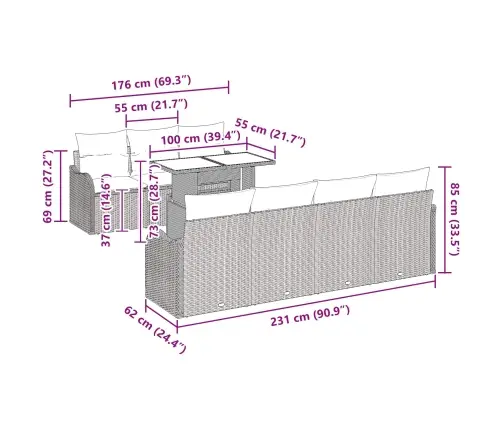 Aia Diivanikomplekt Padjaga Padjaga 8 Pcs Helehall Polü Rattan