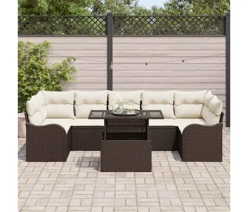 8 Daļu Dārza Dīvānu Komplekts Ar Spilveniem Brūns Poliestera Rotangpalma Vidaxl