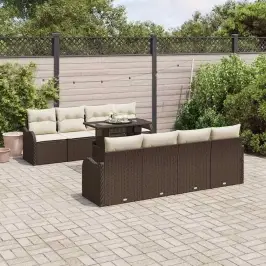 Dārza Dīvānu Komplekts Ar Spilvenu 9 Pcs Brūna 100 X 55 X 73 Cm Vidaxl