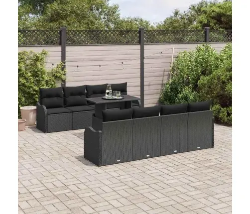 10 Daļu Dārza Dīvāna Komplekts Ar Spilveniem Melnā Polirotangā Vidaxl