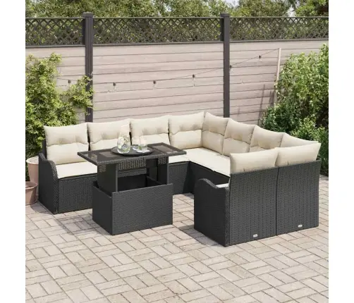 9 Gabalu Dārza Dīvānu Komplekts Ar Spilveniem Melnā Poliratanī Vidaxl