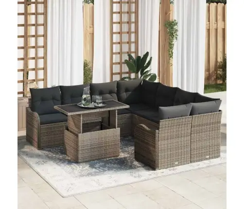 9 Daļu Dārza Dīvānu Komplekts Ar Spilveniem Pelēkajā Poliratanā Vidaxl