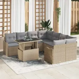 Dārza Dīvānu Komplekts Ar Spilvenu 9 Pcs Bēša 100 X 55 X 73 Cm Vidaxl