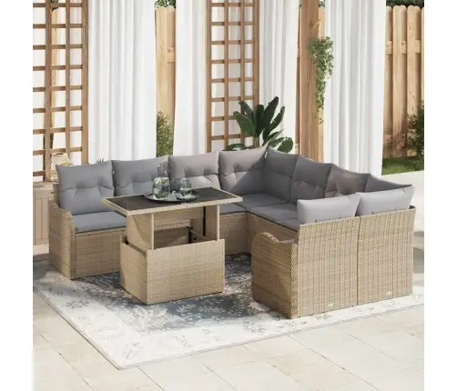 9 Daļu Dārza Dīvānu Komplekts Ar Spilveniem Bēšs Poli Rotangs Vidaxl