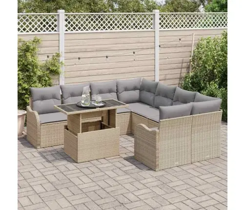 9 Daļu Dārza Dīvānu Komplekts Ar Spilveniem Bēšs Poli Rotangs Vidaxl