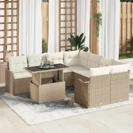 Sodo Sofų Rinkinys 9 Pcs Smėlio 100 X 55 X 73 Cm Poli Ratanas
