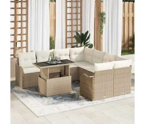 Sodo Sofų Rinkinys Su Pagalve 9 Pcs Smėlio Poli Ratanas