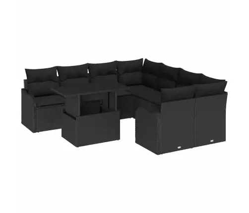 9 Daļu Dārza Dīvānu Komplekts Ar Spilveniem Melna Polietilēna Rotangpalma Vidaxl