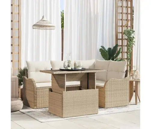 Aia Diivanikomplekt Padjaga Padjaga 5 Pcs Beež Polü Rattan
