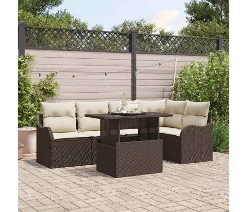 6 Daļu Dārza Dīvānu Komplekts Ar Spilveniem Brūna Poli Ratanā Vidaxl