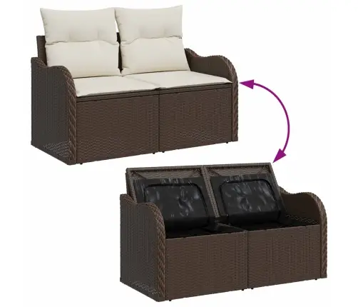 6 Daļu Dārza Dīvānu Komplekts Ar Spilveniem Brūna Poli Ratanā Vidaxl