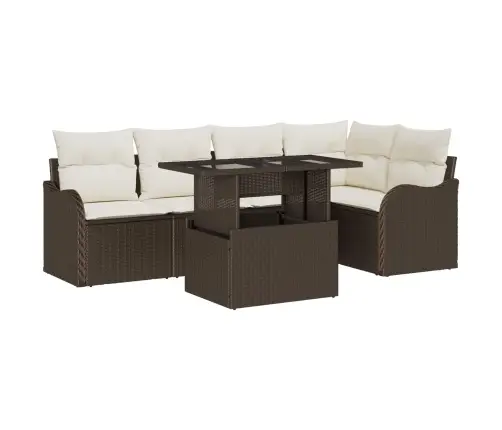 6 Daļu Dārza Dīvānu Komplekts Ar Spilveniem Brūna Poli Ratanā Vidaxl