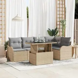 Sodo Sofų Rinkinys 6 Pcs Smėlio 100 X 55 X 73 Cm Poli Ratanas