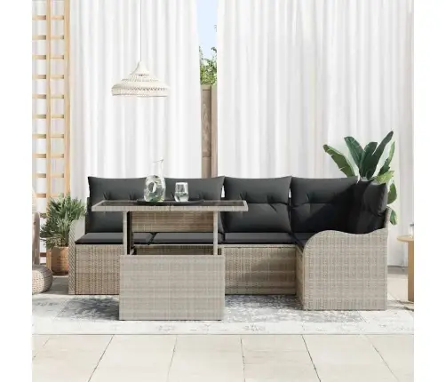 6 Daļu Dārza Dīvānu Komplekts Ar Spilveniem, Gaiši Pelēks Polirotangpalma Vidaxl