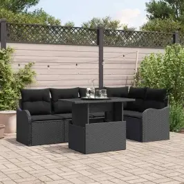 Dārza Dīvānu Komplekts Ar Spilvenu 6 Pcs Melna 100 X 55 X 73 Cm Vidaxl