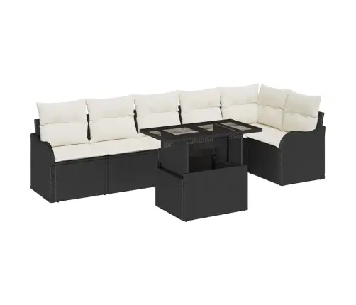 7 Daļu Dārza Dīvānu Komplekts Ar Spilveniem Melnā Poli Rotangpalma Vidaxl