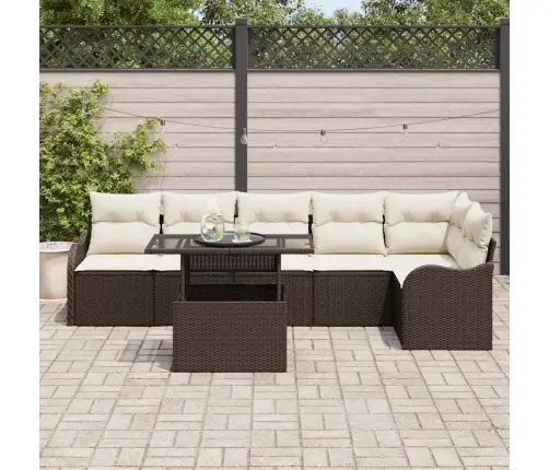 Sodo Sofų Rinkinys Su Pagalve 7 Pcs Ruda Poli Ratanas