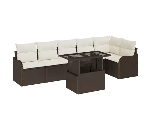 Sodo Sofų Rinkinys Su Pagalve 7 Pcs Ruda Poli Ratanas