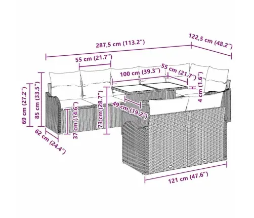 Dārza Dīvānu Komplekts 9 Pcs Pelēka 100 X 55 X 73 Cm Vidaxl