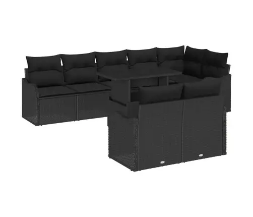Sodo Sofų Rinkinys Su Pagalve 9 Pcs Juoda Poli Ratanas