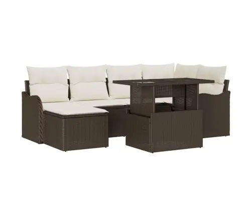 7 Daļu Dārza Dīvānu Komplekts Ar Spilveniem Brūna Poli Rotangpalma Vidaxl